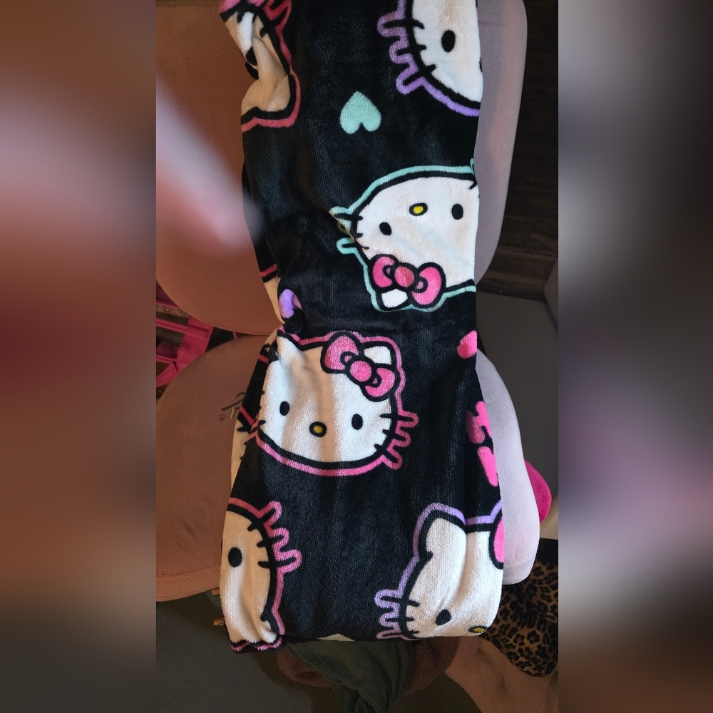 Hello Kitty Black Pink White Plush Throw Blanket